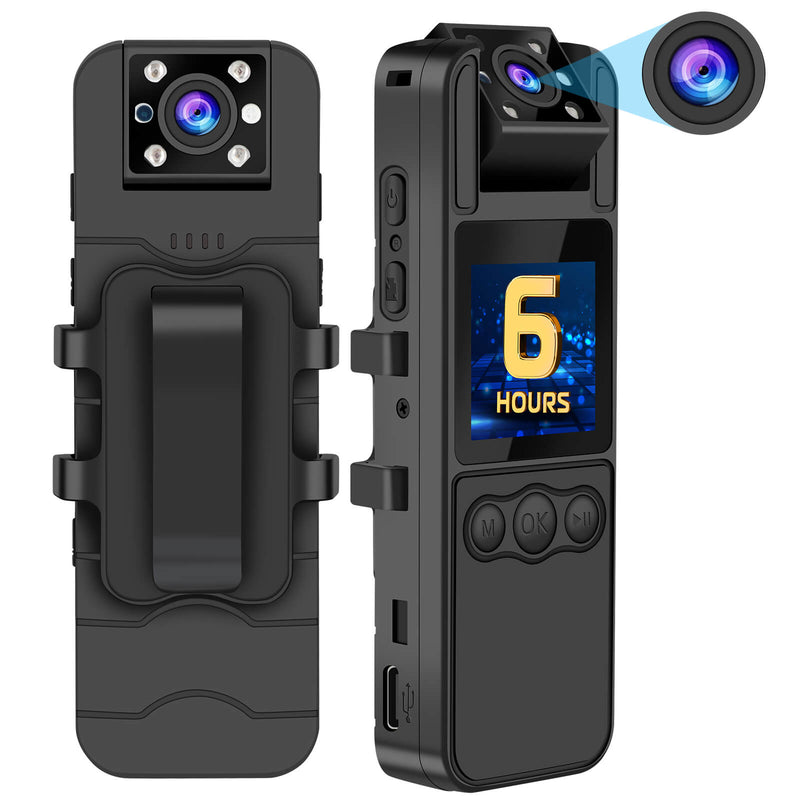 Body Camera with Audio and Video Recording, 6 Hours HD 1296P Body Cam with 180° Rotating Lens, Night Vision, 64G B9 Body Worn Camcorder, Personal Travel, Walking, Police Law Enforcement