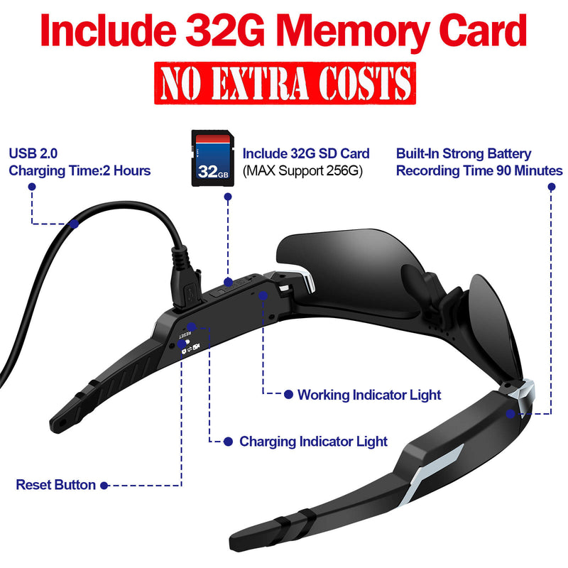 MingSung camera sunglasses come with 32G memory card