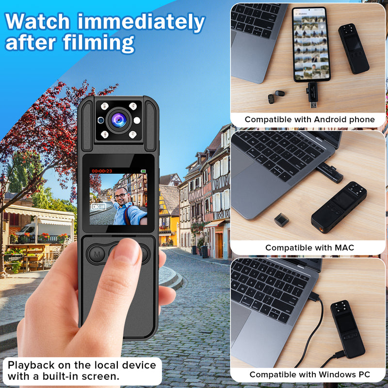 Body Camera with Audio and Video Recording, 6 Hours HD 1296P Body Cam with 180° Rotating Lens, Night Vision, 64G B9 Body Worn Camcorder, Personal Travel, Walking, Police Law Enforcement