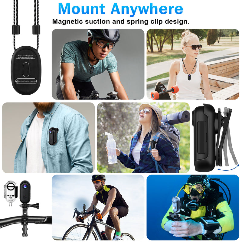 i3 4K Thumb Action Camera, Tiny Size, Mount Anywhere, Small Body Camera with Spring Clip, Portable Vlogging Camera, Hands-Free POV Recording, Helmet Camera for Cycling, Motorcycle (64G-Card, Black)Only Ship To US