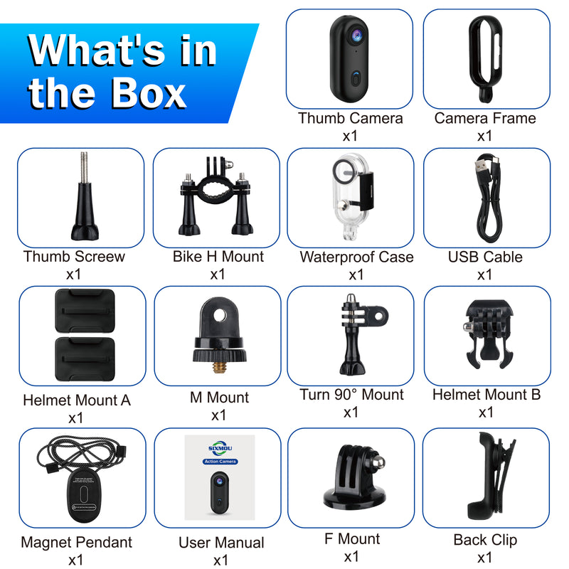 i3 4K Thumb Action Camera, Tiny Size, Mount Anywhere, Small Body Camera with Spring Clip, Portable Vlogging Camera, Hands-Free POV Recording, Helmet Camera for Cycling, Motorcycle (64G-Card, Black)Only Ship To US